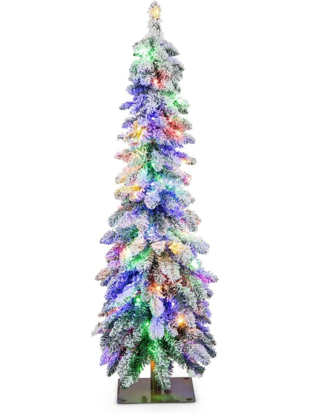 4ft Pre-Lit Snow Flocked Pencil Christmas Tree with 11 Light Modes - Holiday